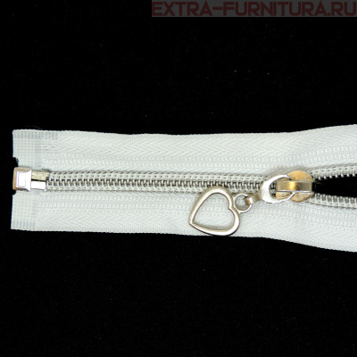 Молния спираль декор Т5 80см цв.белый/серебро (сердце)